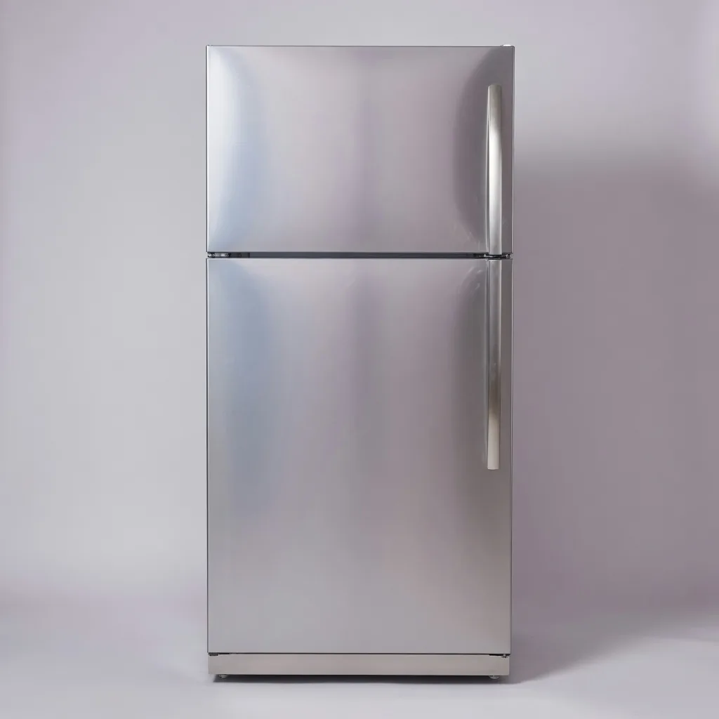 Stainless top-freezer refrigerator, studio photograph