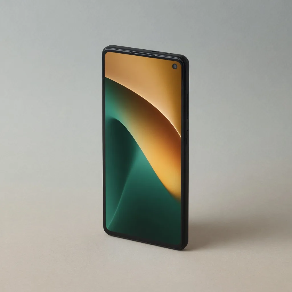 Black smartphone with a small punch-hole front camera, studio photograph