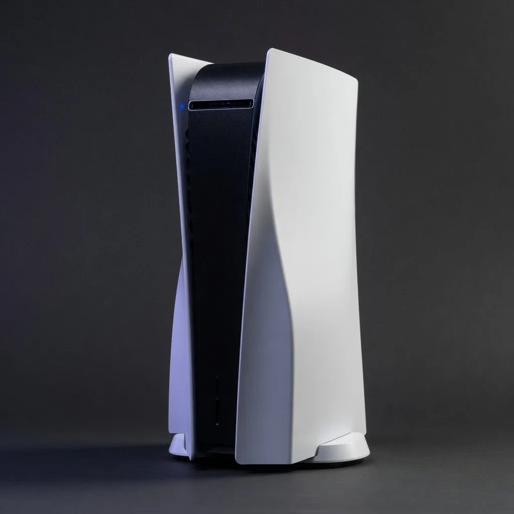 Front view of a white PlayStation 5 console, studio photograph