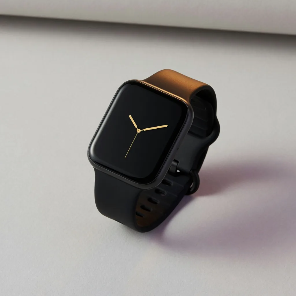 Smartwatch with a light strap, studio photograph